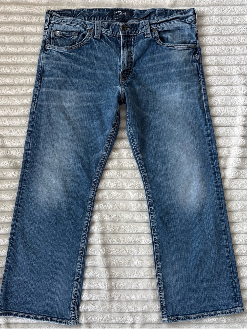 Silver Jeans Co Zac Relaxed Straight Jeans Mens Medium Wash Selvedge S Pocket